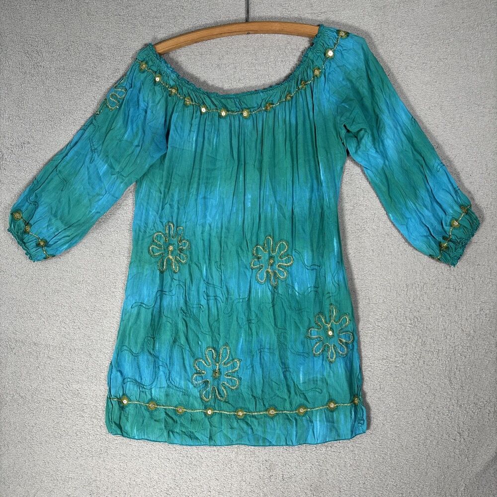 Krista Lee Womens Size M Blouse Crinkle Ombre Hippy Boho Gypsy Fairycore Peasant